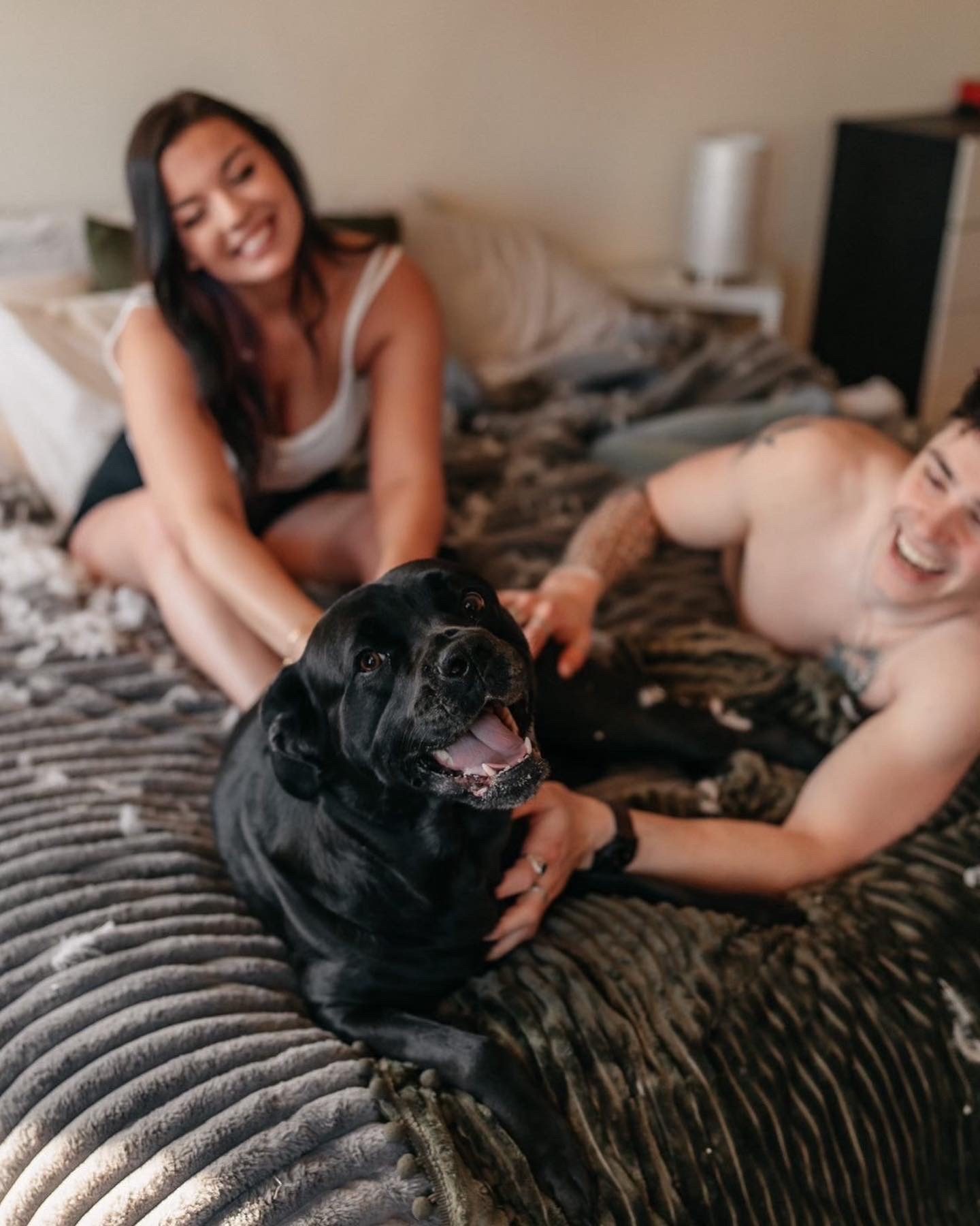 Alyssa and Giovanni at home with their dog Athena