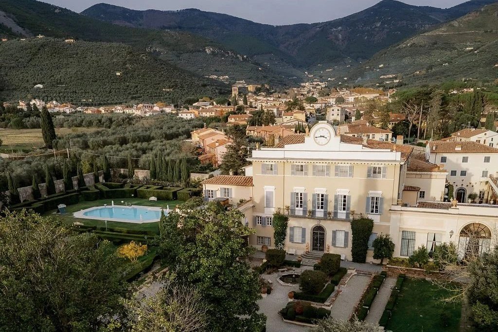 Villa Scorzi and its Italian garden below the hills of Monte Pisano