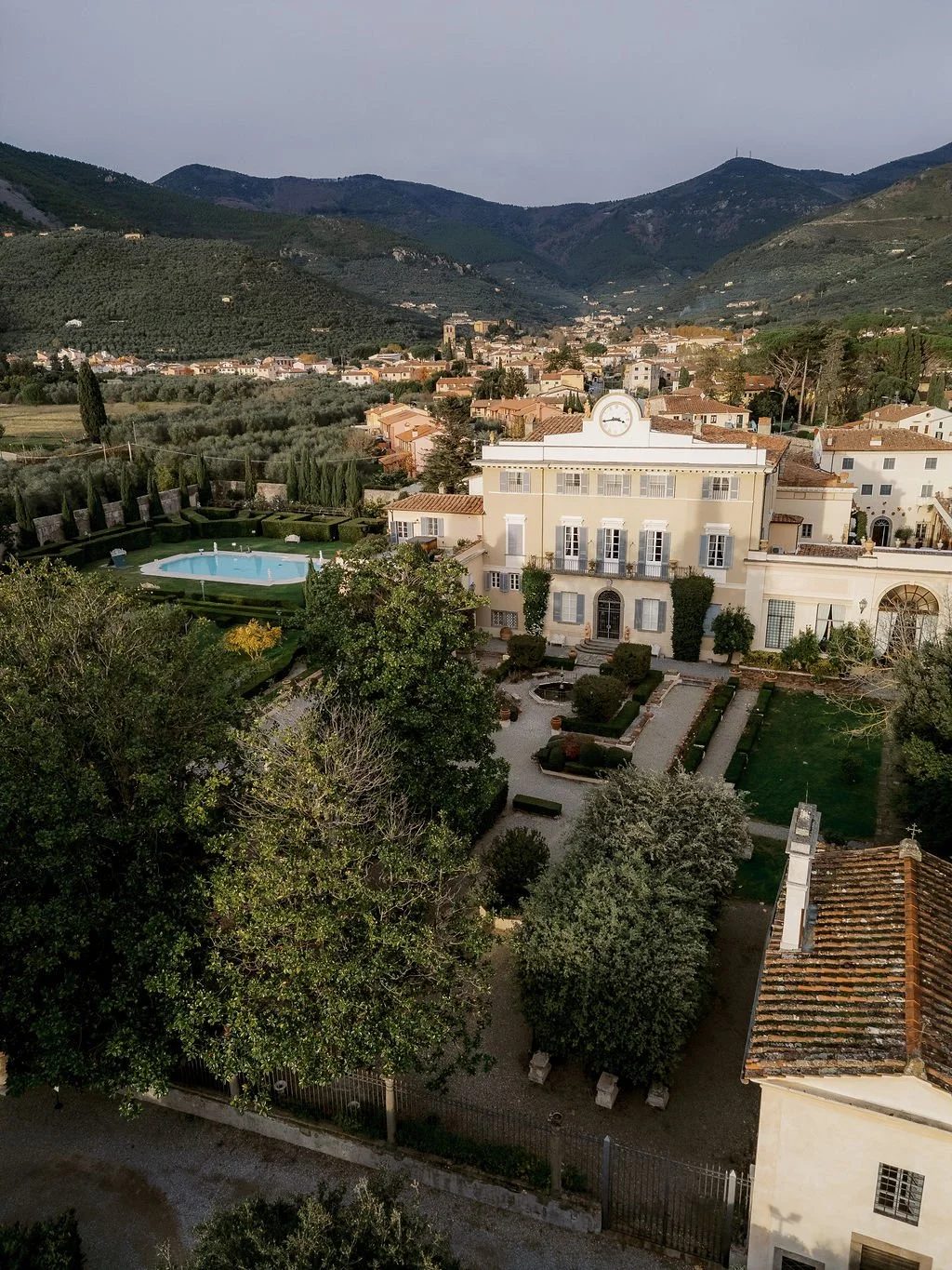 Villa Scorzi and its Italian garden below the hills of Monte Pisano